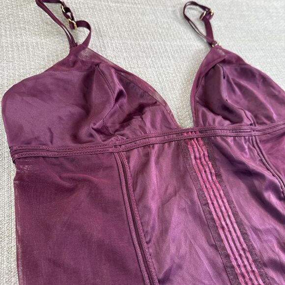 Victorias Secret Very Sexy Burgundy Satin Mesh Corset Top Lingerie Tank M Purple - Picture 2 of 8